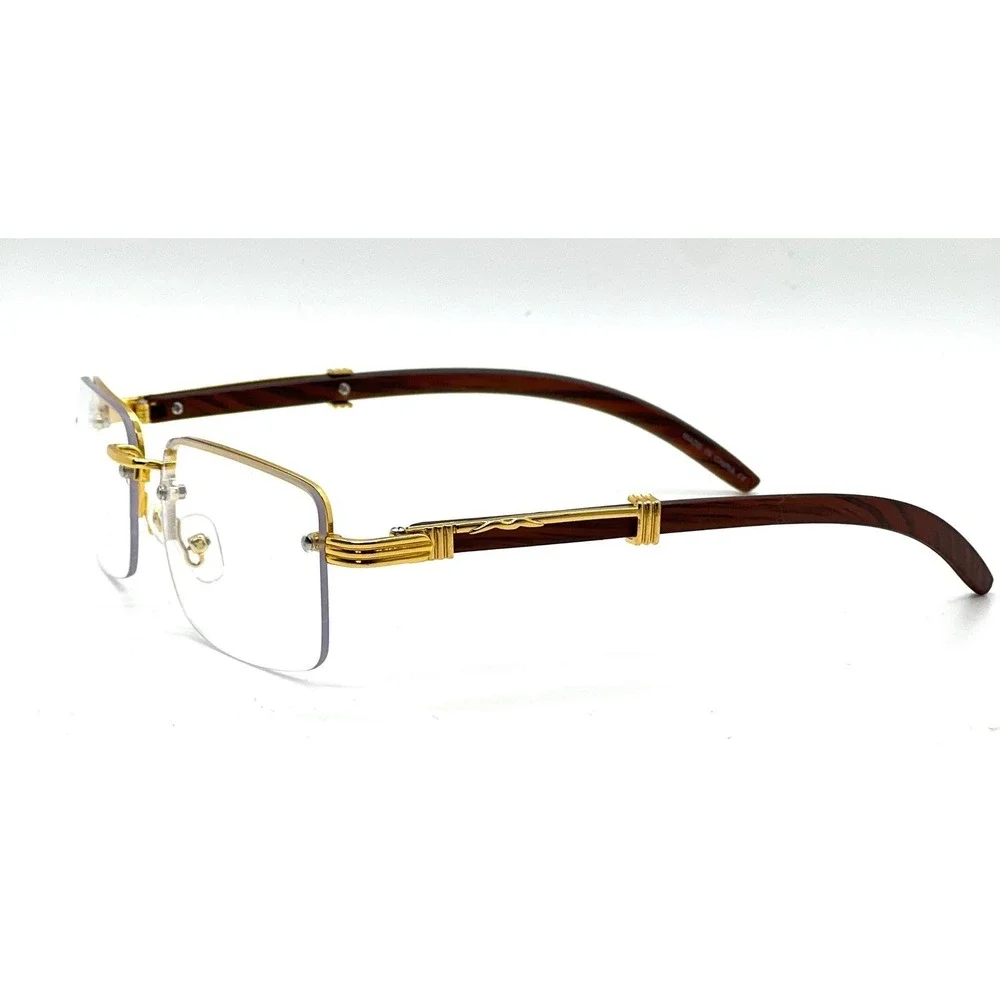Women Rimless Gold Frame Eyewear Hip Hop Square Clear Lens Retro Fashion Glasses